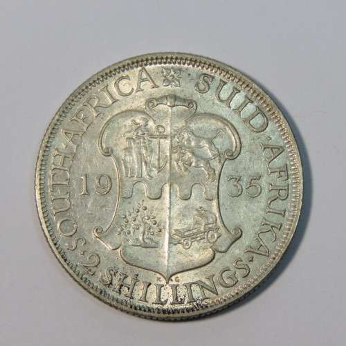 1935 South Africa two shillings - AU - Light scratches obverse