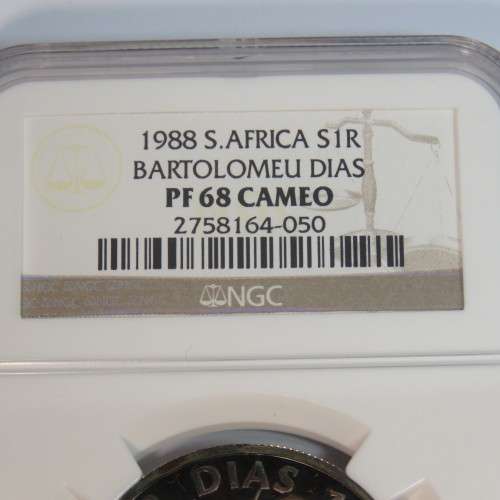 1988 RSA Dias rand with purple toning graded PF68 cameo by NCG - A top coin - Joint POP 1