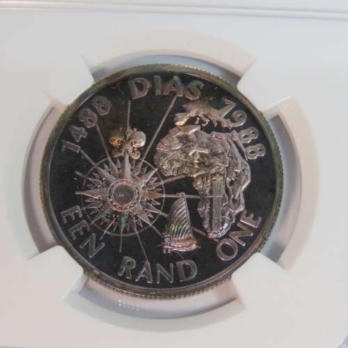 1988 RSA Dias rand with purple toning graded PF68 cameo by NCG - A top coin - Joint POP 1