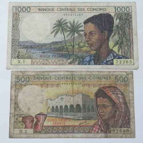 Comores 500 francs (H2) and 1000 francs (X1)