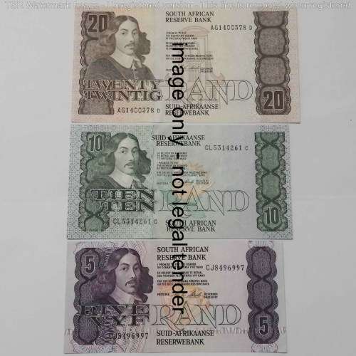 Lot of 3 CL Stals banknotes R5, R10 & R20 - uncirculated
