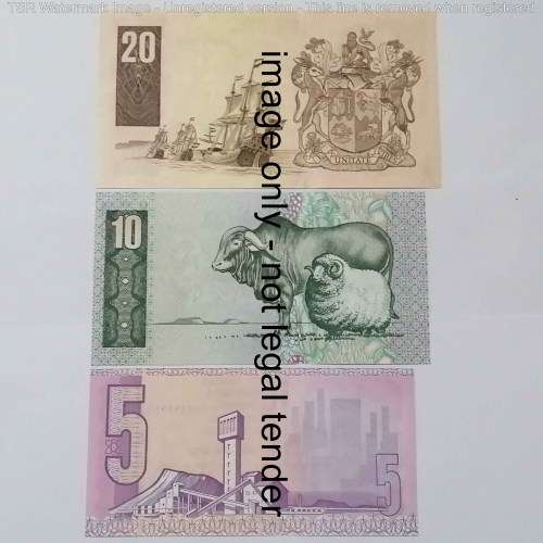 Lot of 3 CL Stals banknotes R5, R10 & R20 - uncirculated