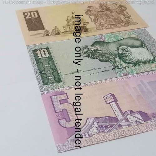 Lot of 3 CL Stals banknotes R5, R10 & R20 - uncirculated