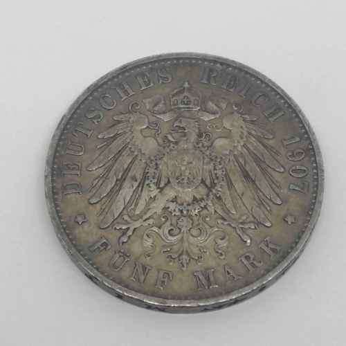 Germany Wuertemberg 5 Mark 1907 XF+
