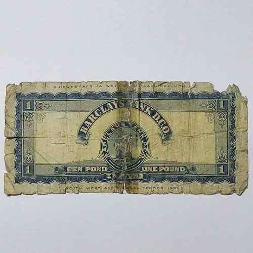 South West Africa Barclays Bank one pound banknote - 30 November 1954 - well used