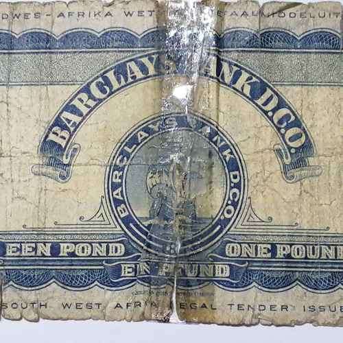 South West Africa Barclays Bank one pound banknote - 30 November 1954 - well used