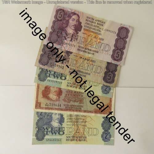Lot of 5 different South Africa banknotes - de Jongh, de Kock and Stals