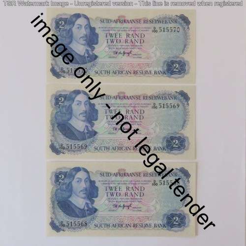 TW de Jongh lot of 3 uncirculated R2 notes with consecutive numbers