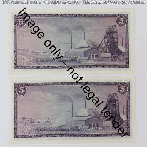 TW de Jongh Pair of R5 banknotes with consecutive numbers - Uncirculated