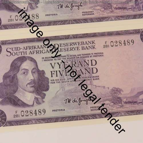 TW de Jongh Pair of R5 banknotes with consecutive numbers - Uncirculated