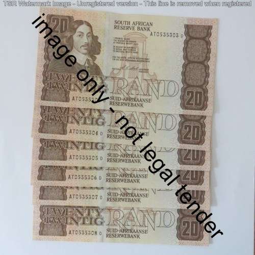 CL Stals lot of 6 R20 banknotes with consecutive numbers