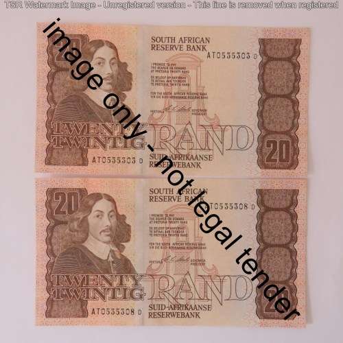 CL Stals lot of 6 R20 banknotes with consecutive numbers