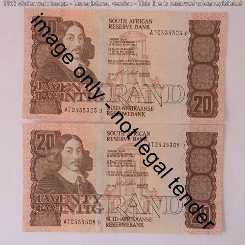 CL Stals lot of 6 R20 banknotes with consecutive numbers