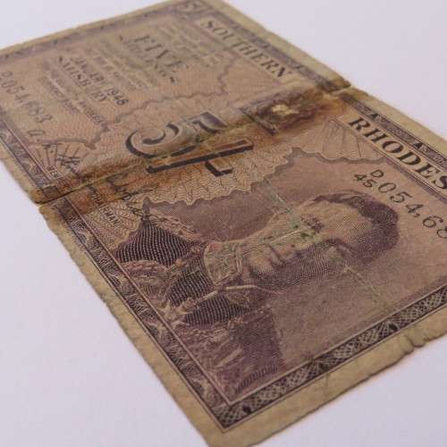 Southern Rhodesia 5 Shilling banknote - Well used - Tape marks - 1 January 1948