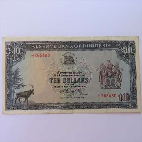 Reserve Bank of Rhodesia Ten Dollars 2 January 1979 F+