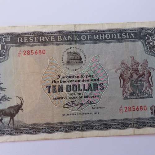 Reserve Bank of Rhodesia Ten Dollars 2 January 1979 F+