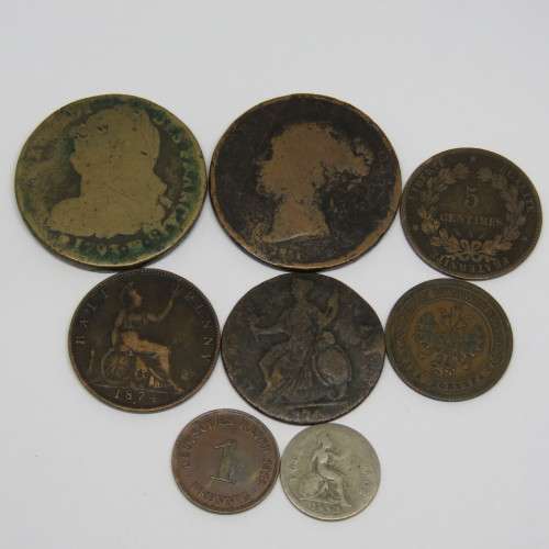 Lot of 8 old coins - Each one over 100 years old - Some from 1700's