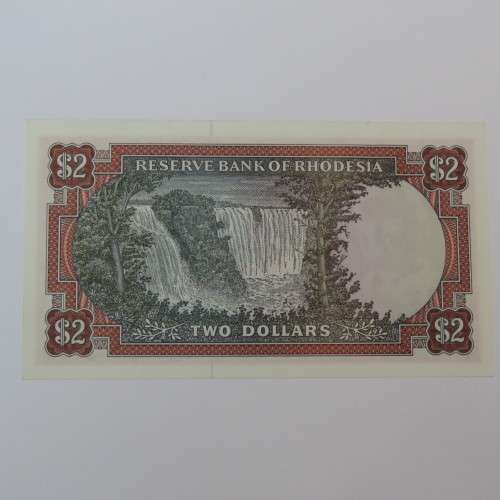 Reserve Bank of Rhodesia Two dollars 15 April 1977 uncirculated with paper clip dent