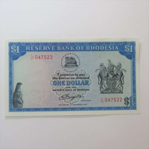 Reserve Bank of Rhodesia one dollar 1 November 1976 crisp uncirculated