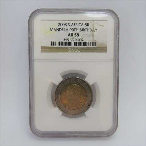 2008 Mandela 90th Birthday R5 graded AU58 by NGC