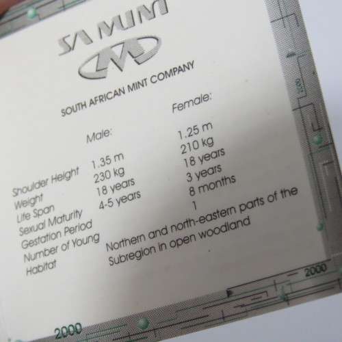 2000 RSA Natura 1/10 oz Proof gold coin - The Sable in box with COA - #2530 of 4500