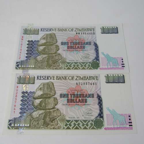 Zimbabwe 5th Issue - Full set of 5th issue banknotes - all uncirculated - 10 notes in total