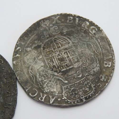 Pair of Philip 4 Spanish coins recovered from the Wreck of Merenstein dated 1645 and 1665