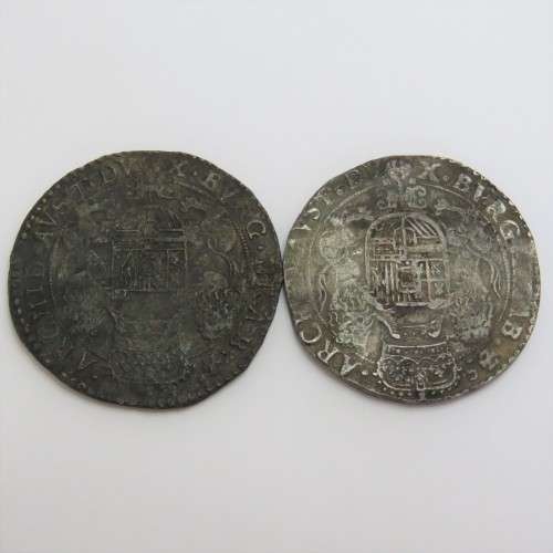 Pair of Philip 4 Spanish coins recovered from the Wreck of Merenstein dated 1645 and 1665