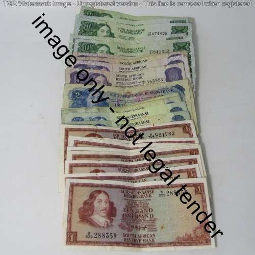 Lot of 25 old well used South Africa banknotes - some damage