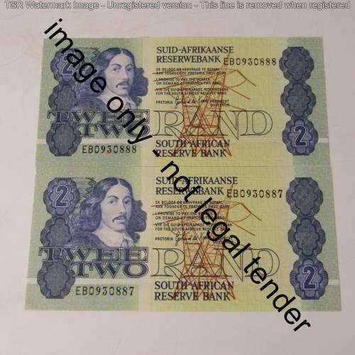 Gerhard de Kock Lot of 10 x R2 notes uncirculated with consecutive numbers