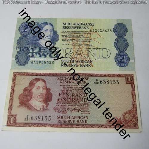 Lot of 6 old South Africa banknotes - R1, R2, R5, R10 R20 and R50