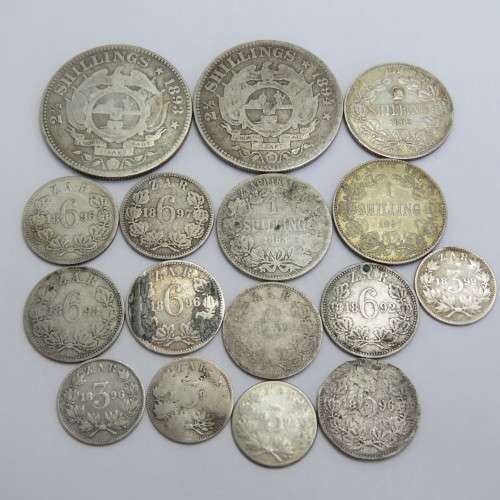 Lot of 16 ZAR coins including scarce 1893 half crown