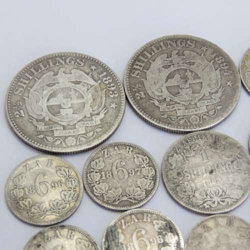 Lot of 16 ZAR coins including scarce 1893 half crown