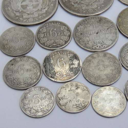 Lot of 16 ZAR coins including scarce 1893 half crown