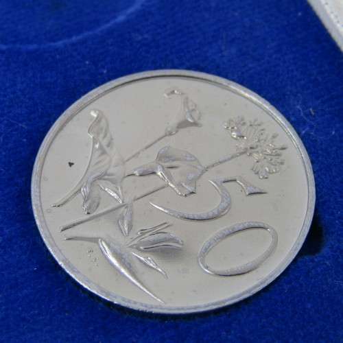 South Africa 1973 proof coins in blue box - lot of 6 from 1 cent to 50 cent - scarce 1973 20 cent