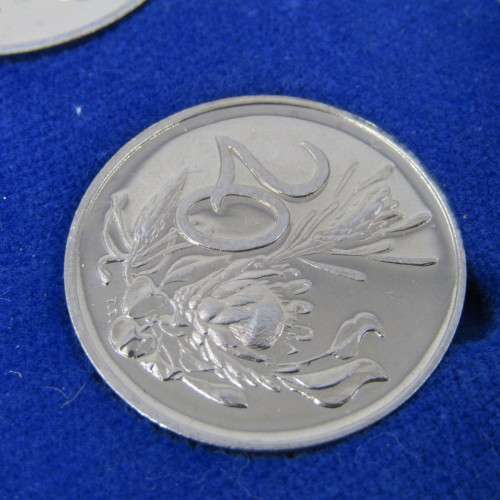 South Africa 1973 proof coins in blue box - lot of 6 from 1 cent to 50 cent - scarce 1973 20 cent