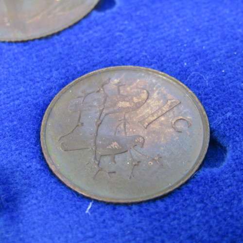 South Africa 1973 proof coins in blue box - lot of 6 from 1 cent to 50 cent - scarce 1973 20 cent