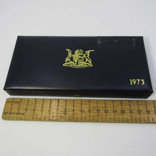 South Africa 1973 proof coins in blue box - lot of 6 from 1 cent to 50 cent - scarce 1973 20 cent