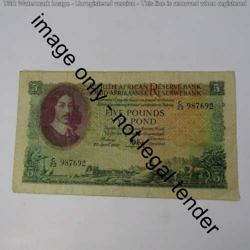 South Africa MH de Kock 1952 second issue Five Pounds C23