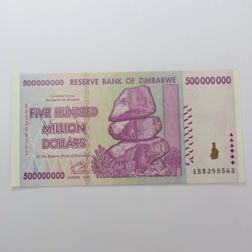 Zimbabwe $500000000 Five hundred million dollars uncirculated Harare 2008 Z 118