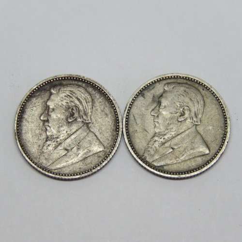 1896 and 1897 ZAR Paul Kruger 6d coins sixpences very well used