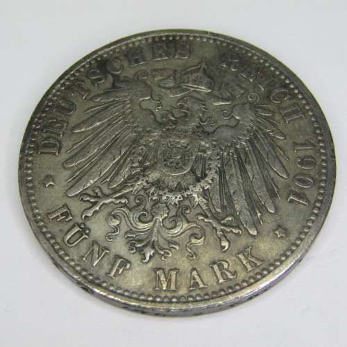 1901 A German States Prussia 5 Mark - crown coin size