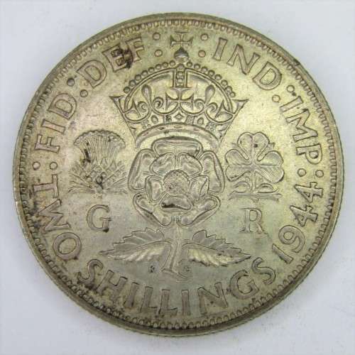 1944 Great Britain silver 2 Shilling Florin - AU