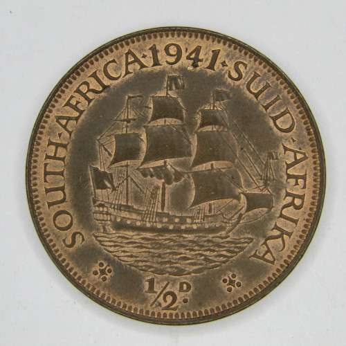 1941 SA Union Half Penny - AU with variety crack and mark on face