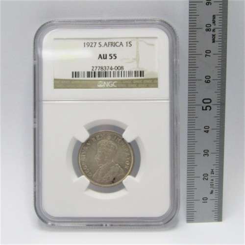 1927 SA Union shilling graded AU55 by NGC