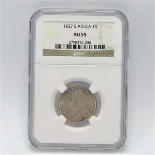 1927 SA Union shilling graded AU55 by NGC