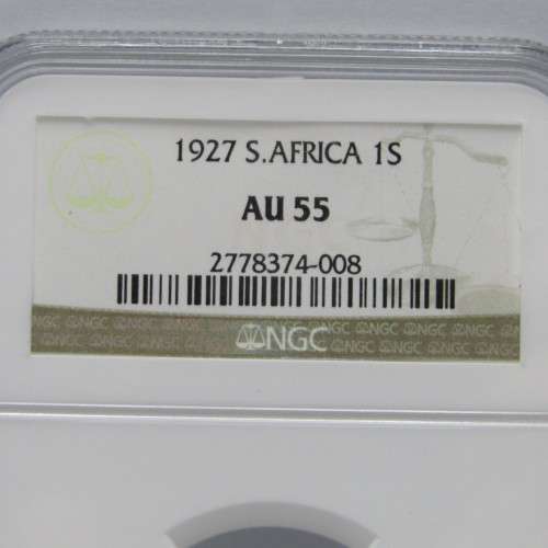 1927 SA Union shilling graded AU55 by NGC
