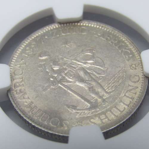 1927 SA Union shilling graded AU55 by NGC