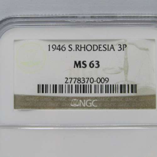 1946 Southern Rhodesia 3 pence MS 63 graded by NGC