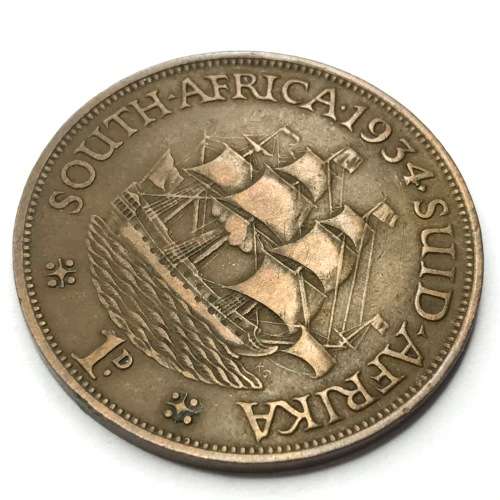 1934 Bronze Penny with 4 printed askew